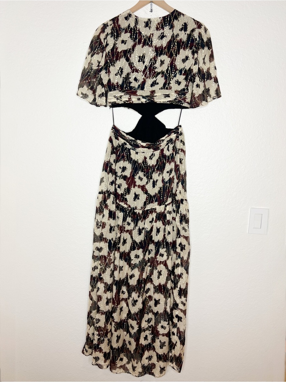 Ba&sh Kandy Maxi Dress Metallic Floral Cut Out size Medium - Picture 6 of 12
